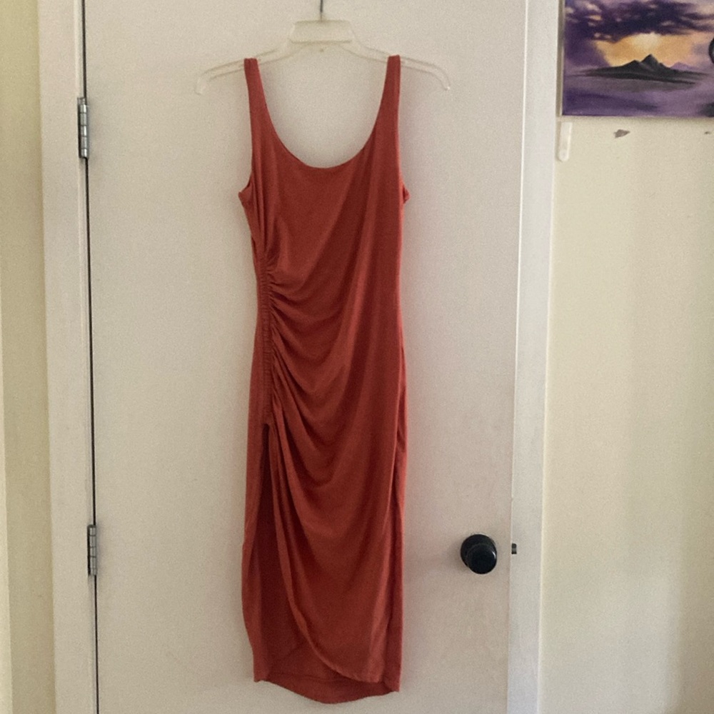 Prana Rust Orange Ruched Midi Dress